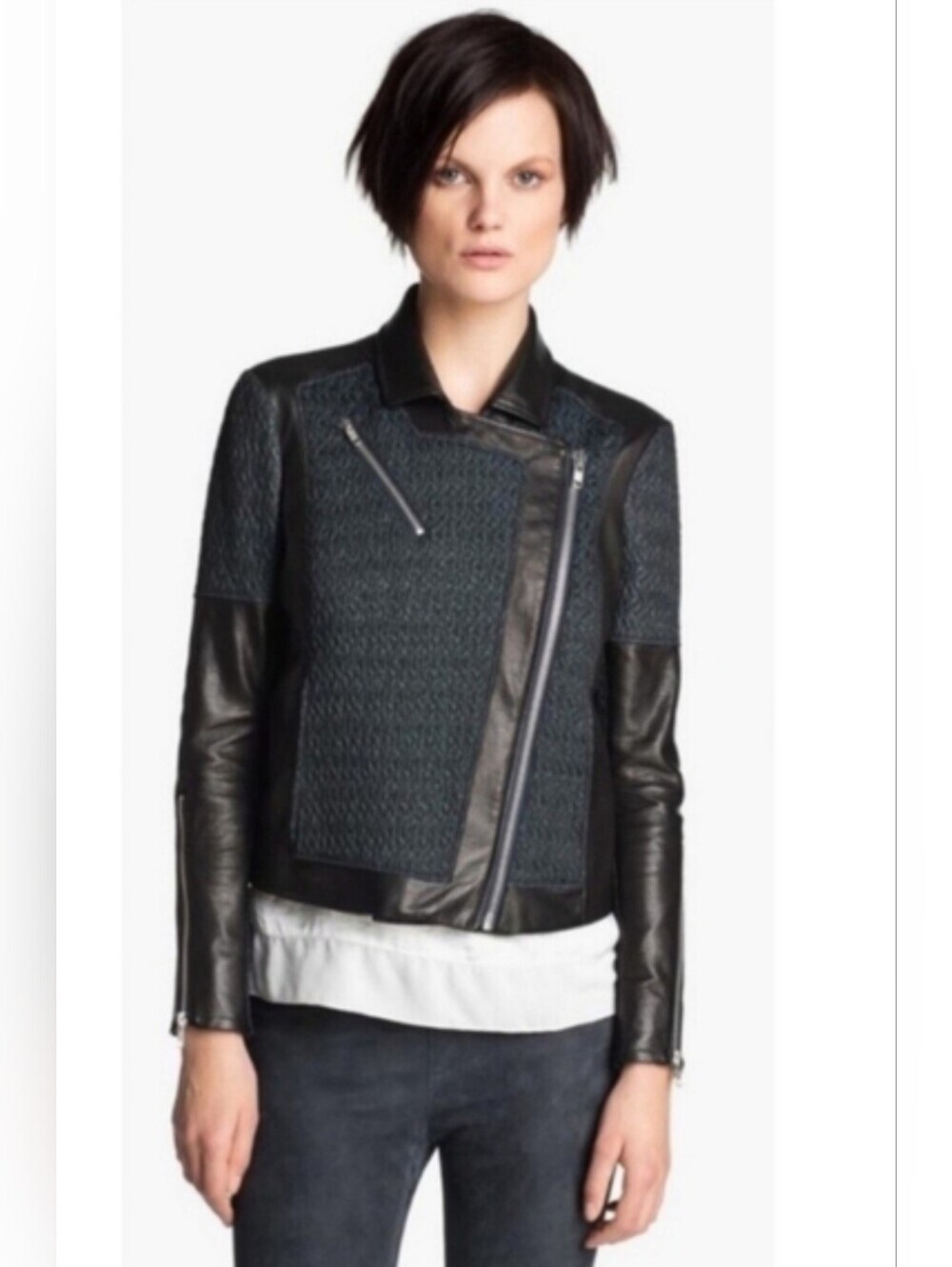 NWOT Helmut Lang Lamb Leather Jacquard Moto Jacket Size S